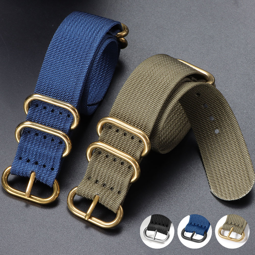Nato Strap Nylon - Tali Nilon Tenun Emas Perak Hitam